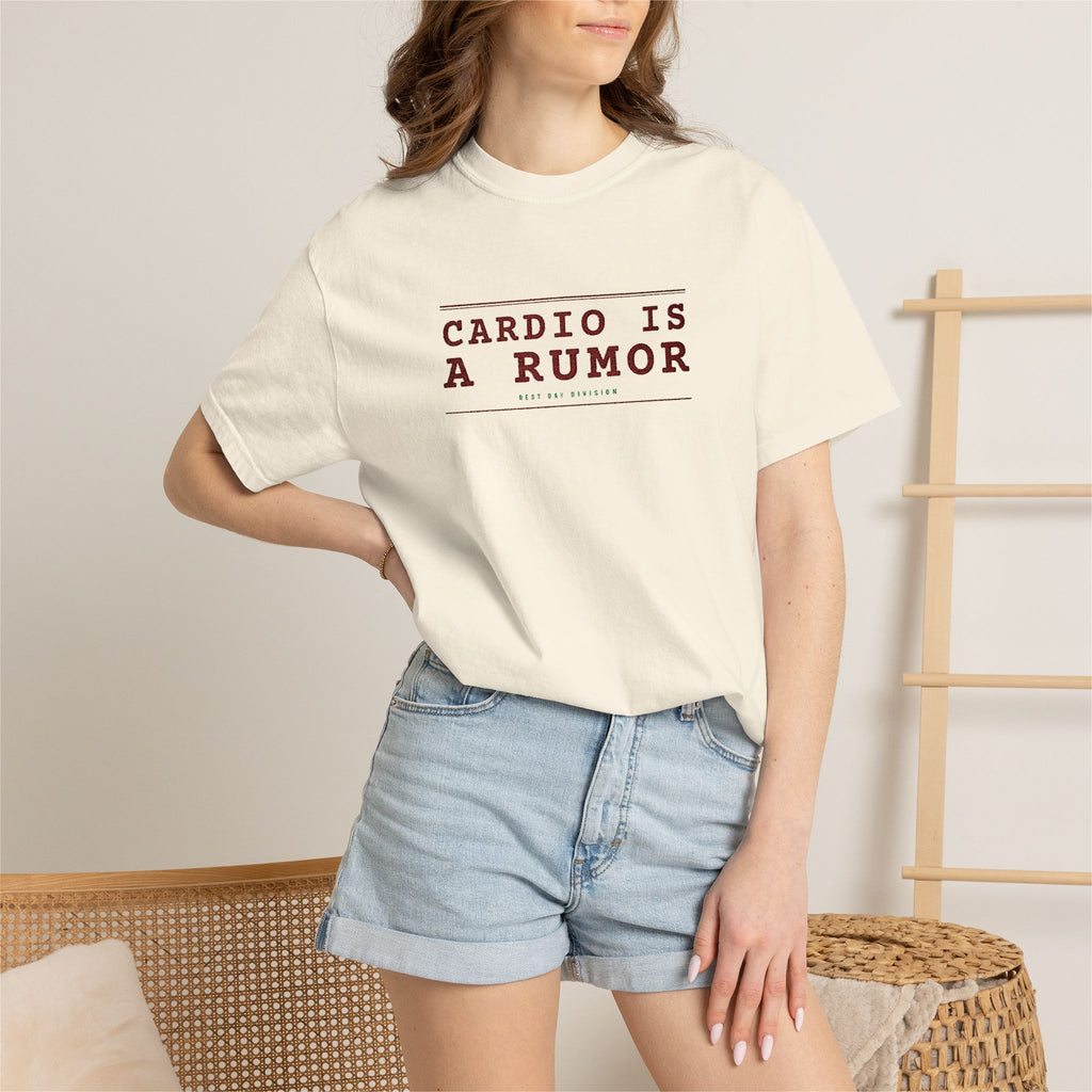Cardio Is A Rumor — Ivory Embroidered Comfort Tee