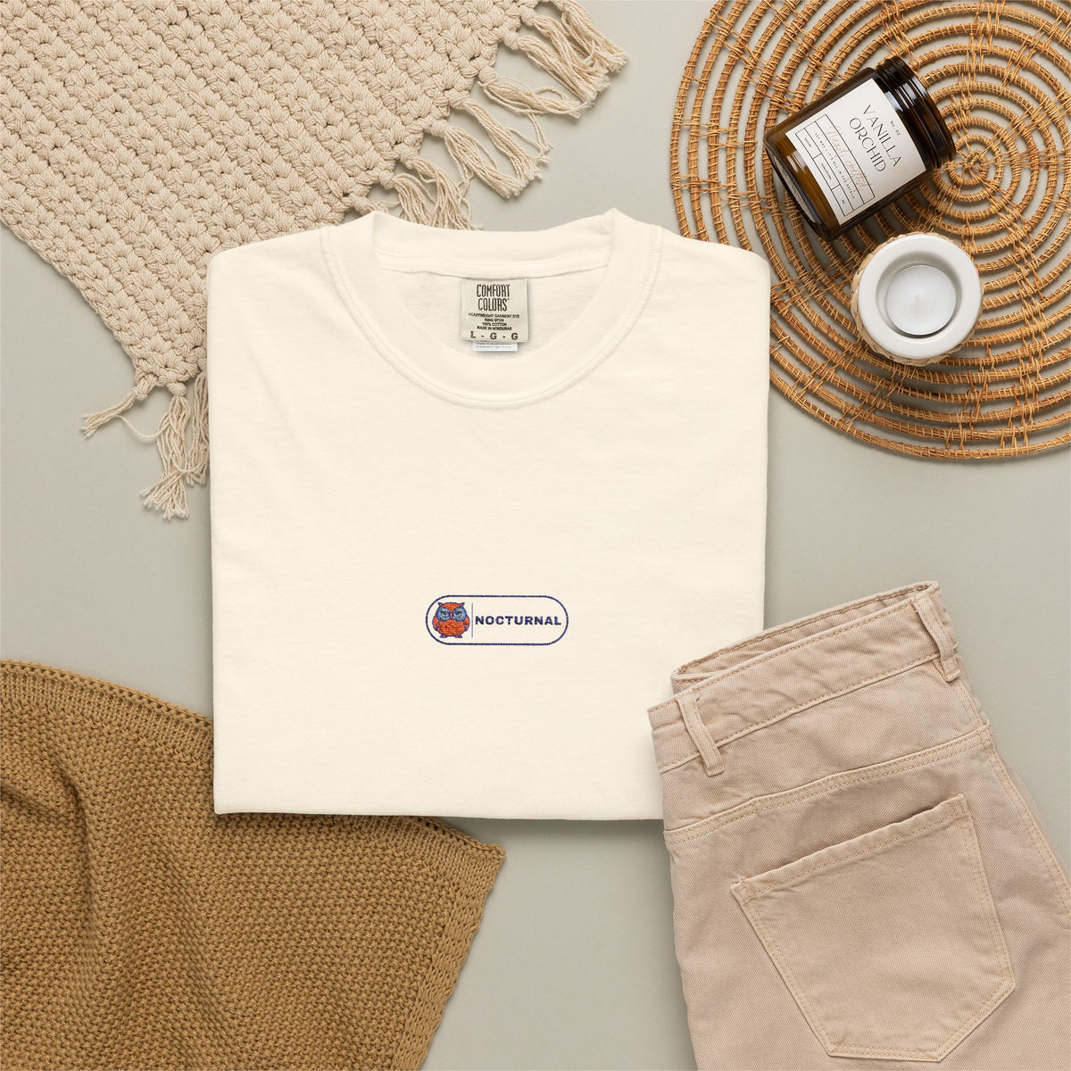 Nocturnal — Ivory Embroidered Comfort Tee