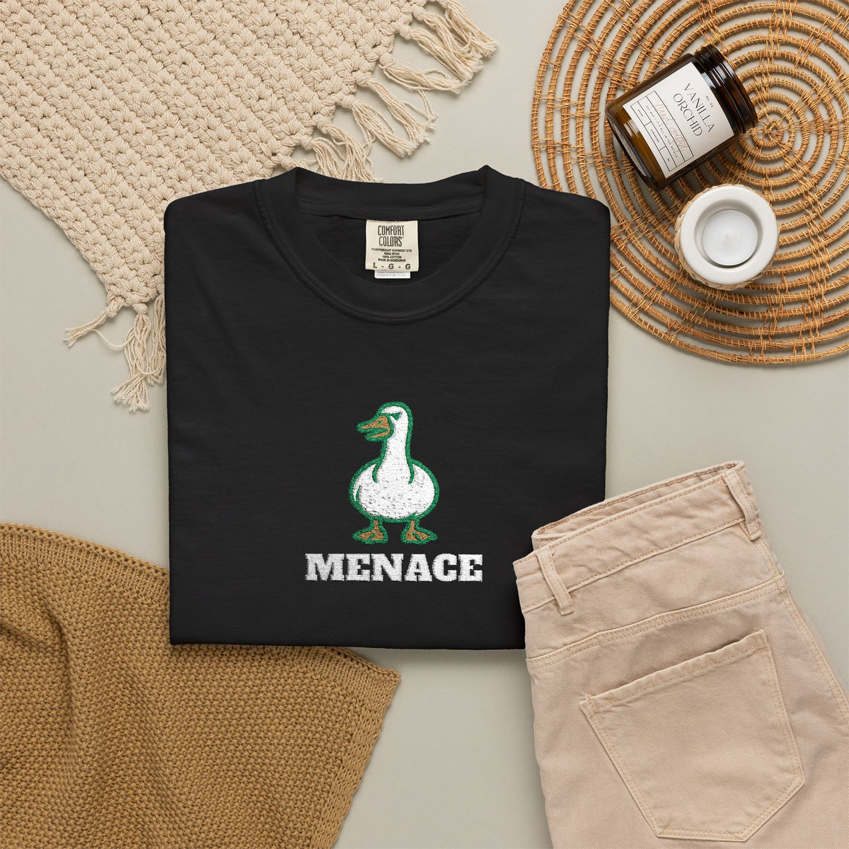 Menace — Black Embroidered Comfort Tee